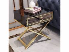 Table de chevet avec tiroir et base couleur or en forme de x louma - noir