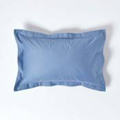 Taie d'oreiller rectangulaire à volants en coton égyptien Bleu 1000 fils 50 x 75 cm - Bleu - Homescapes