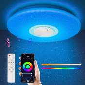 TolleTour Lustre de plafond LED 36W avec effet ciel étoilé ultra-mince de 40 cm de diamètre et musique Bluetooth - RGB