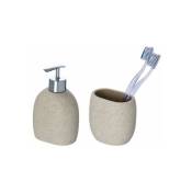 Wenko - Set d'accessoires de salle de bain, Distributeur Savon Liquide, Porte Brosse à dent, Puro effet sable beige