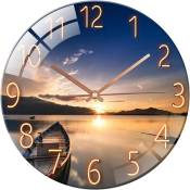 12 Pouces Horloges Murales Verre Silencieuse de Salon Cuisine Modernes Design Pendules Murales 30cm Horloge à Quartz Suspendue Fine Horloge Murale