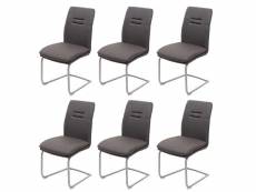 6x chaise de salle à manger hwc-h70, chaise de cuisine, tissu/textile acier brossé ~ gris brun