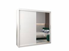 Armoire de chambre torm 2 blanc 200 avec 2 portes coulissantes et miroir penderie (tringle) avec étagères sans tiroirs