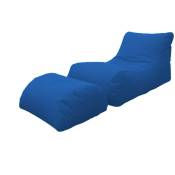 Chaise longue de salon moderne, Made in Italy, Fauteuil avec repose-pieds en nylon, Pouf rembourré pour chambre, 120x80h60 cm, Couleur bleu - Dmora
