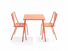 Ensemble table de jardin carrée et 2 chaises bistrot orange - palavas