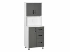 Homcom armoire de cuisine multi-rangements 2 + 1 porte 3 tiroirs + grand plateau dim. 60l x 40l x 150h cm bicolore gris blanc