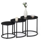 Idmarket - Lot de 3 tables basses gigognes davis rondes 35/40/45 en métal noir mat design industriel - Noir