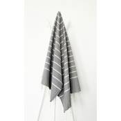 La Maison D'amelie - Fouta 100 cm x 200 cm Ibiza gris foncé rayures gris argent - 100% coton - finition franges