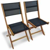 Lot de 2 chaises de jardin en bois Almeria. 2 chaises pliantes Eucalyptus fsc huilé et textilène Noir / Noir - Noir