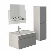 Meuble-lavabo "Gastein" gris Salle de Bain lavabo en céramique évier vasque lave-mains miroir avec plaque armoire haute