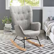 Meubles Cosy - Fauteuil à bascule style Rocking chair - Style Scandinave - Tissu gris clair - Pieds en véritable bois de hêtre - 68x 85x97cm , Gris