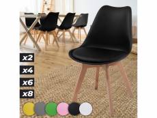 Miadomodo® chaises de salle à manger scandinaves - set de 6, assise rembourré, pieds en bois hêtre, style moderne rétro, noir - chaise pour salon, cha