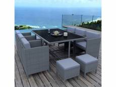 Munga 10 places - ensemble encastrable salon - table de jardin résine tressée - gris-gris