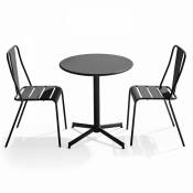 Oviala - Ensemble table ronde et 2 chaises de jardin bistrot en métal gris - Palavas - Gris Anthracite