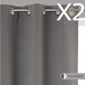 Pegane - Lot de 2 rideaux occultants en polyester coloris gris - Dim : L.135 x H.240 cm