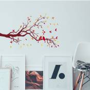 Plage - Sticker Autocollant Oiseaux Amoureux, Illustration Automnale, 68 cm x 48 cm, Décoratif pour Maison et Bureau - Rouge