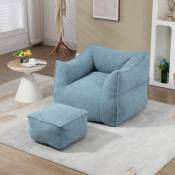 Pouf (ensemble, 2 pièces, avec 1 tabouret), coussin de sol pouf, tabouret lounge, chaise de relaxation, chaise de jeu, Bleu