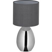 Relaxdays - Lampe de chevet tactile, moderne, E14, lumière de table avec abat-jour en tissu, HxD 34,5 x 18 cm, argent/gris