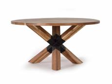 Table à manger en bois d'acacia coloris naturel / noir - diamètre 150 x hauteur 76 cm