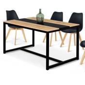 Table à manger rectangle dover 6 personnes bande centrale noire design industriel 150 cm - Bois-clair