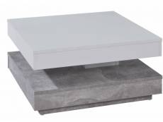 Table basse carrée blanc et gris béton pivotante synchra 70 cm