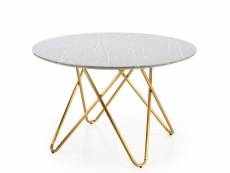 Table de salle à manger ronde avec plateau aspect marbre et structure design en acier doré break 369