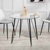 Table ronde pour salle à manger Huittinen verre trempé acier laqué 72 x 80 cm transparent noir