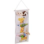 Tagère rangement murale, chambre enfant, 3 paniers suspendus, HxL : 82x33,5 cm, design girafe, multicolore - Relaxdays