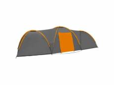 Vidaxl tente igloo de camping 650x240x190cm 8 personnes gris et orange