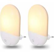 1 Paire de lampes de nuit 2 led blanc chaud 2 700 k éclairage sécurité maison lampe chambre enfants avec capteur crépusculaire en plastique blanc
