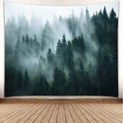 200 x 150 cm Tapisserie murale avec motif forêt brumeuse - Décoration murale - Motif forêt - Paysage naturel - Pour chambre à coucher, salon, maison