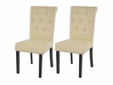 2x chaise de salle à manger chesterfield ii, fauteuil avec rivets, similicuir crème, pieds foncés