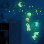Ahlsen - Stickers Muraux Fluorescent Enfants, Lune Étoiles Lapins et Ballons Etoiles Phosphorescentes Plafond Mural Lumineux Autocollants pour Bébé