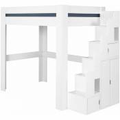 Akiten Retail - Lit mezzanine avec escalier et bureau Alex Blanc 90x190 cm - Blanc