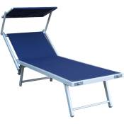 Bain de soleil basic avec parasol en aluminium et me'tal 189x58x36 cm bleu serviette en textile'ne pour piscine mer