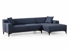 Canapé d'angle à droite moderne en tissu bleu avec