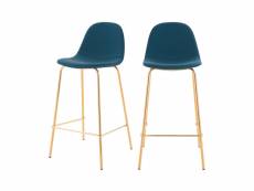 Chaise de bar mi-hauteur henrik en cuir synthétique bleue 65 cm (lot de 2)