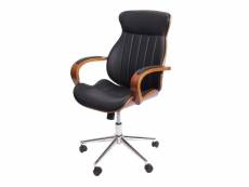 Chaise de bureau hwc-h39, pivotante, fauteuil, bois courbé, aspect noyer, similicuir ~ noir