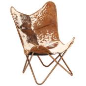 Chaise design - Chaise papillon Marron et blanc Cuir véritable de chèvre -81604