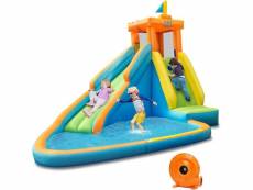 Costway château gonflable,aire de jeux aquatique gonflable avec zone de saut et toboggan pour 3 enfants de 3 a 10 ans jusuq’a 90kg,toboggan double pou