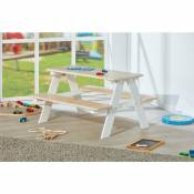 Dmora - Set de table avec bancs pour enfants, en pin blanc, 90x82x50 cm