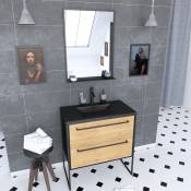 Ensemble caisson à tiroirs vasque et miroir simple - Noir - 80 x 50 x 81 cm