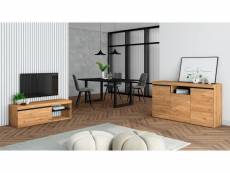 Ensemble de meubles de salon - table 170 noire pieds u 8 convives - meuble tv 120 - crédence-buffet 140 - chêne et noir - style industriel 1076_889_89