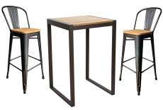 Ensemble table et chaises haut en acier et bois massif