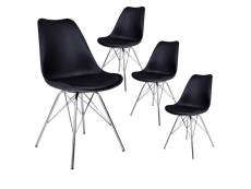Haga - lot de 4 chaises noires avec piétement chromé