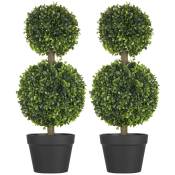 HOMCOM Lot de 2 arbres buis artificiel plantes artificielles double boules avec tronc et pot inclus - hauteur 60 cm vert