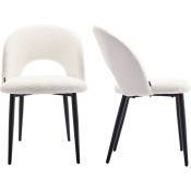 Homifab - Lot de 2 chaises de salle à manger en tissu bouclette écru, piètement noir - Moss - Ecru
