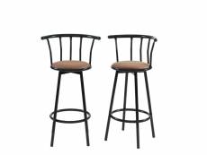 Lot 2 tabourets de bar bistrot noirs avec assise marron hauteur d'assise 74 cm TOBIST2MT01_155