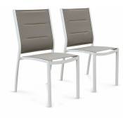 Lot de 2 chaises Chicago en aluminium et textilène empilables Blanc / Taupe - Blanc