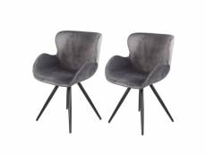 Lot de 2 chaises velours gris et pieds métal noir design scandinave - lotus 66087522lot2
